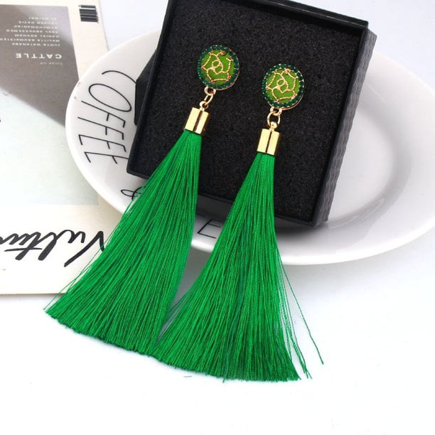 Women Elegant Bohemian Earrings Jewelry Long Tassel Fringe Boho Hook Drop Dangle 